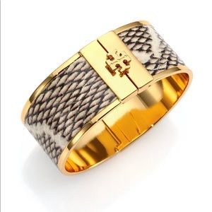 Tory Burch Snake Embossed Leather Inlay Cuff